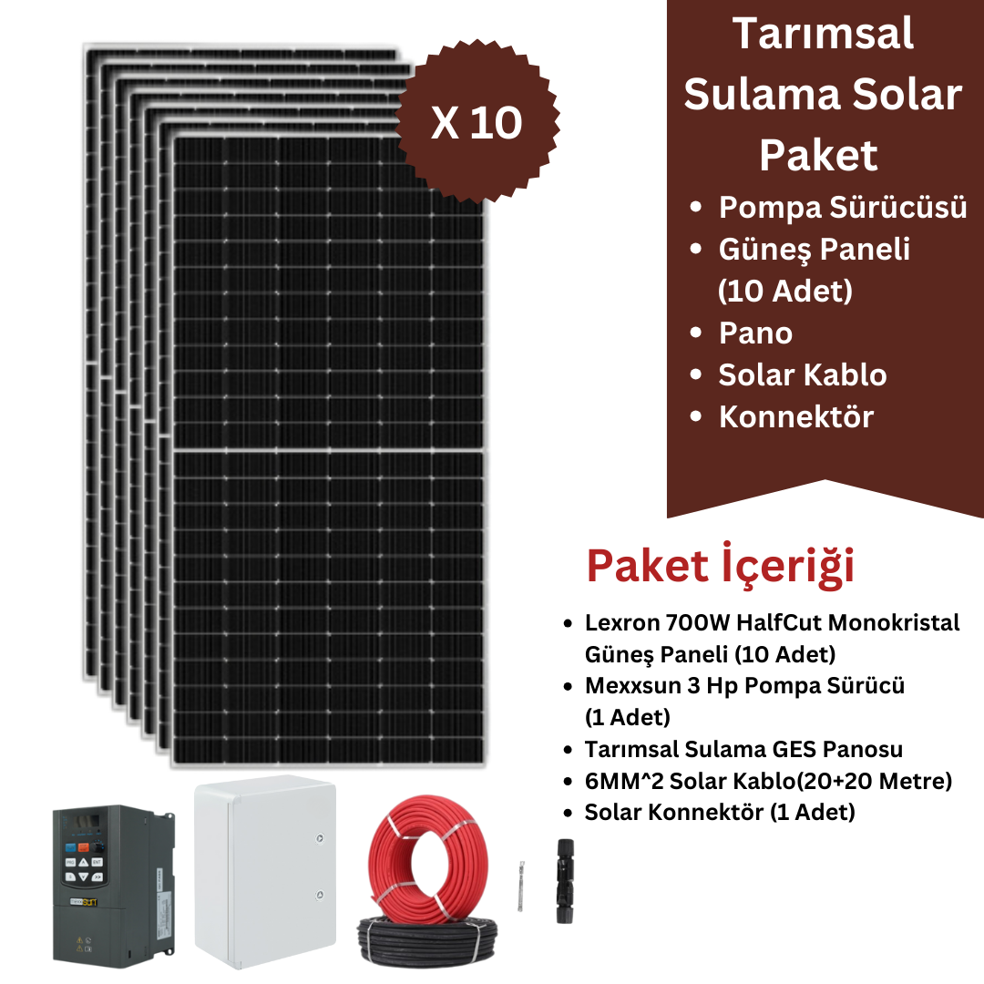 3 HpTarımsal Sulama GES Paketi | 3 Hp Pompa Sürücü + 10x700W Güneş Paneli